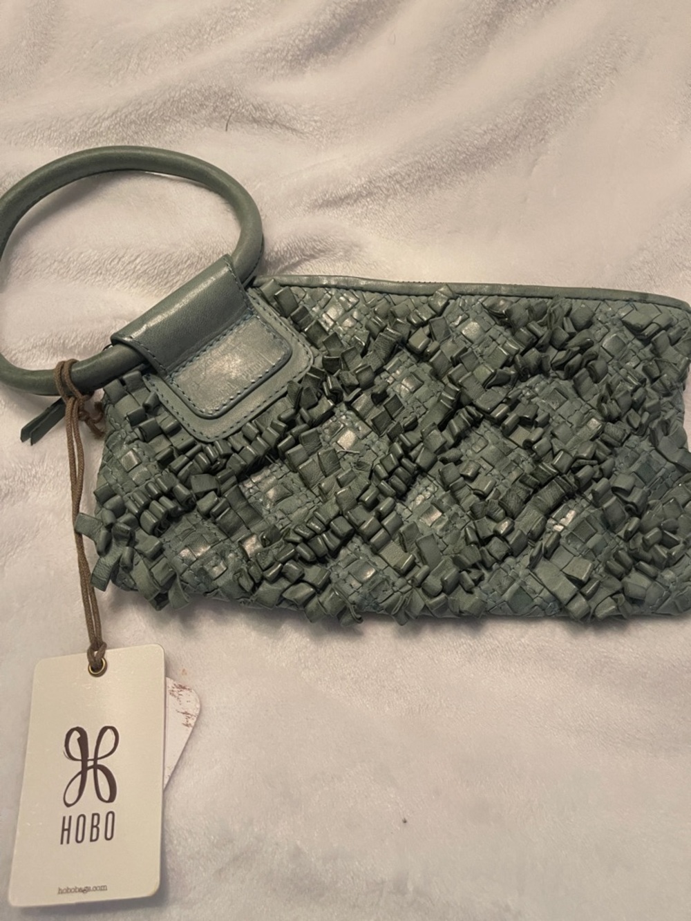 HOBO Sage Green Woven Leather Wristlet with Circular Handle